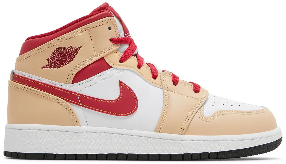 2022 Air Jordan 1 Mid GS 'Light Curry Cardinal Red'